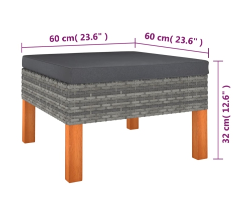 Set de muebles de jardín 6 pzas y cojines ratán sintético gris