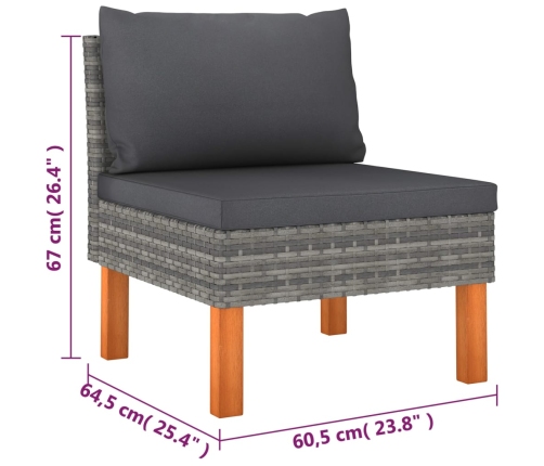 Set de muebles de jardín 6 pzas y cojines ratán sintético gris