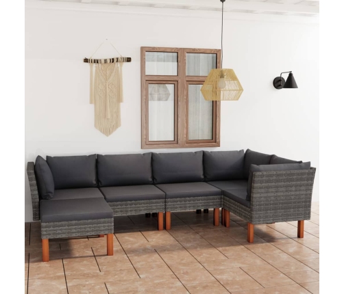 Set de muebles de jardín 6 pzas y cojines ratán sintético gris