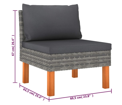 Set de muebles de jardín 8 pzas y cojines ratán sintético gris