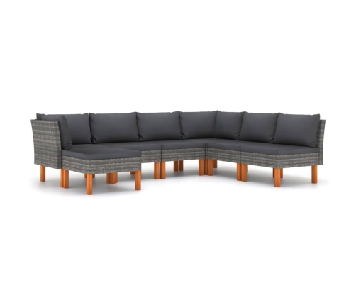 Set de muebles de jardín 7 pzas y cojines ratán sintético gris