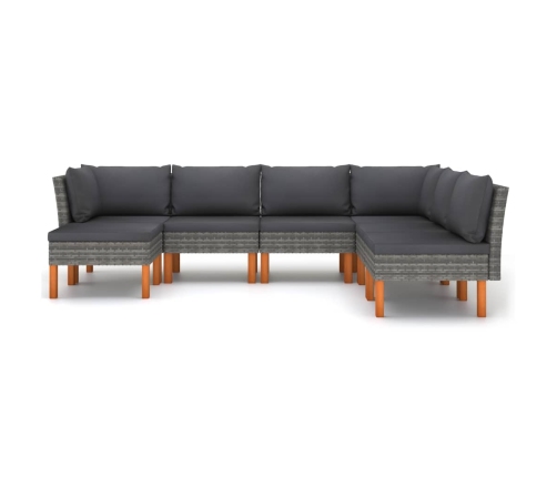Set de muebles de jardín 7 pzas y cojines ratán sintético gris