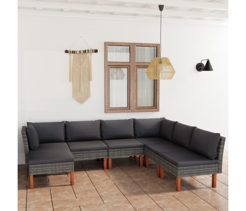 Set de muebles de jardín 7 pzas y cojines ratán sintético gris
