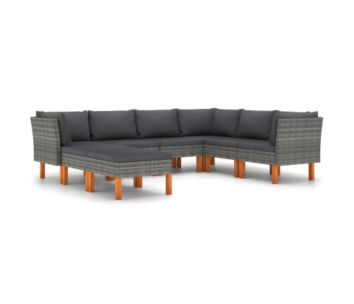 Set de muebles de jardín 8 pzas y cojines ratán sintético gris