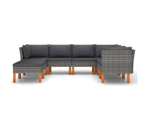 Set de muebles de jardín 8 pzas y cojines ratán sintético gris