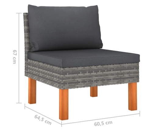 Set de muebles de jardín 8 pzas y cojines ratán sintético gris