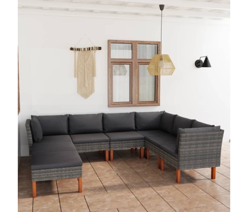 Set de muebles de jardín 8 pzas y cojines ratán sintético gris