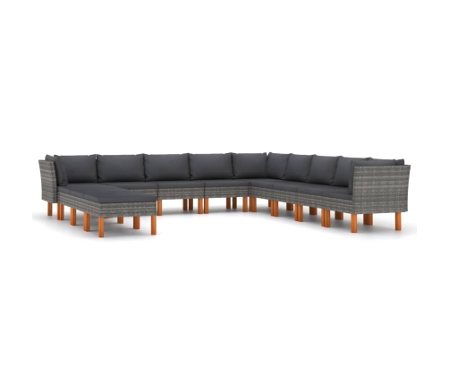 Set de muebles de jardín 12 pzas y cojines ratán sintético gris