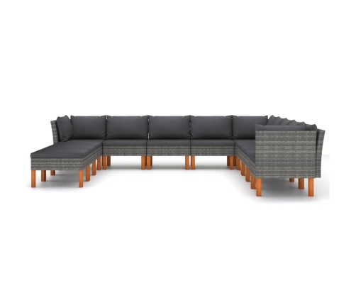 Set de muebles de jardín 12 pzas y cojines ratán sintético gris