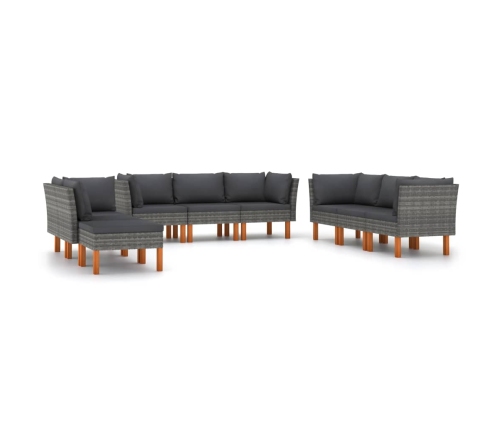 Set de muebles de jardín 9 pzas y cojines ratán sintético gris