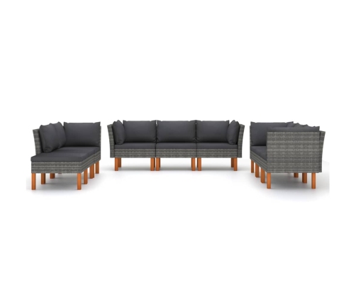 Set de muebles de jardín 9 pzas y cojines ratán sintético gris