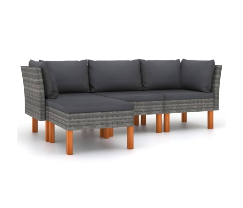 Set de muebles de jardín 4 pzas y cojines ratán sintético gris