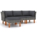 Set de muebles de jardín 4 pzas y cojines ratán sintético gris