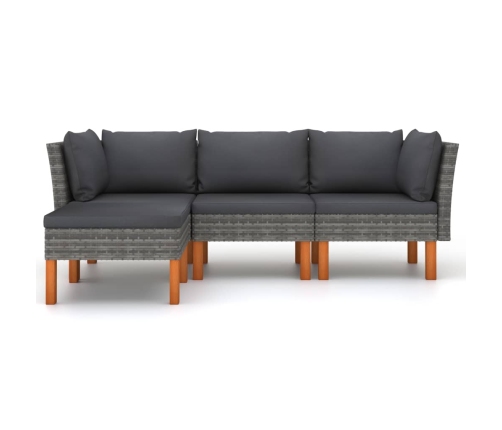 Set de muebles de jardín 4 pzas y cojines ratán sintético gris