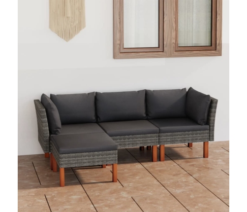 Set de muebles de jardín 4 pzas y cojines ratán sintético gris
