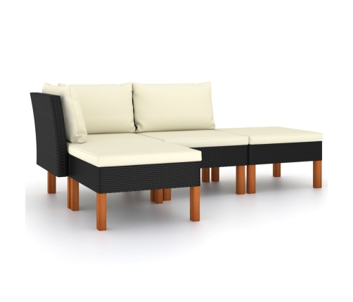 Set de muebles de jardín 6 pzas y cojines ratán sintético negro