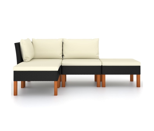 Set de muebles de jardín 6 pzas y cojines ratán sintético negro