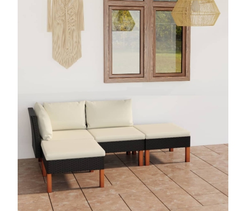 Set de muebles de jardín 6 pzas y cojines ratán sintético negro