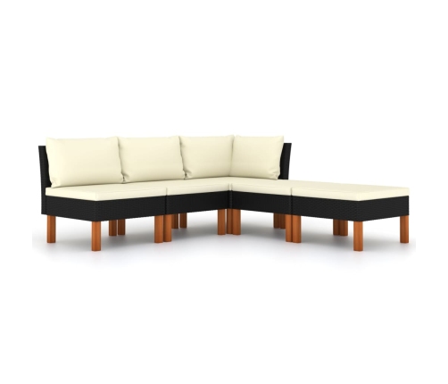 Set de muebles de jardín 5 pzas y cojines ratán sintético negro