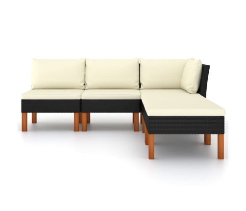 Set de muebles de jardín 5 pzas y cojines ratán sintético negro