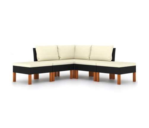 Set de muebles de jardín 5 pzas y cojines ratán sintético negro