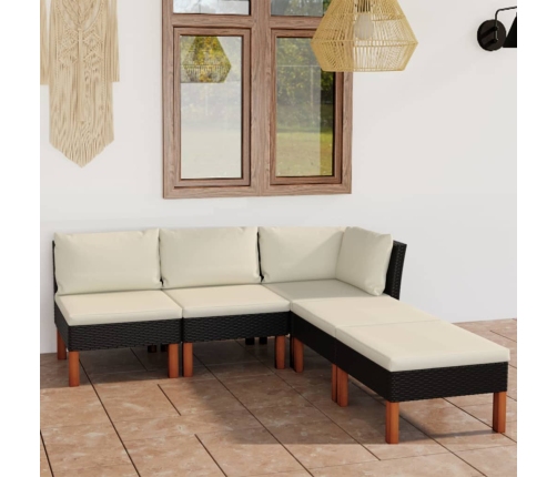 Set de muebles de jardín 5 pzas y cojines ratán sintético negro