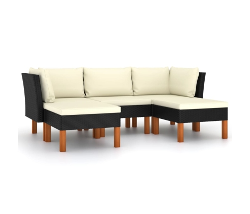 Set de muebles de jardín 5 pzas y cojines ratán sintético negro