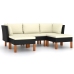 Set de muebles de jardín 5 pzas y cojines ratán sintético negro