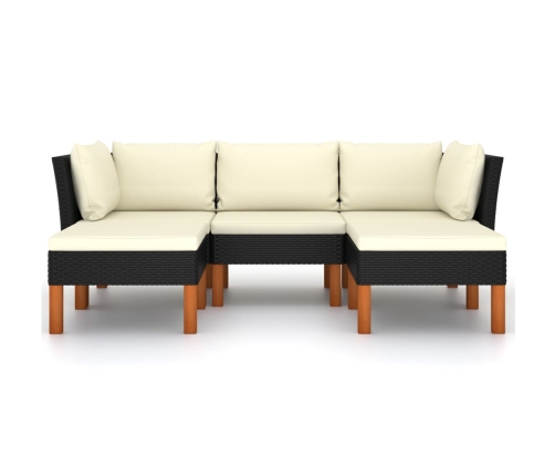 Set de muebles de jardín 5 pzas y cojines ratán sintético negro