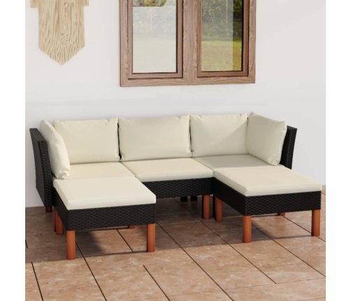 Set de muebles de jardín 5 pzas y cojines ratán sintético negro