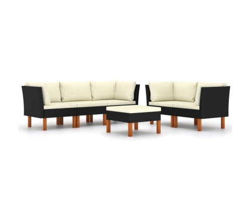 Set de muebles de jardín 6 pzas y cojines ratán sintético negro