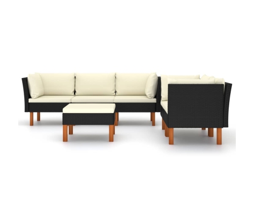 Set de muebles de jardín 6 pzas y cojines ratán sintético negro