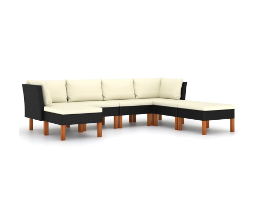 Set de muebles de jardín 7 pzas y cojines ratán sintético negro