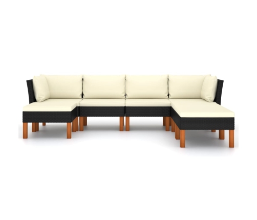 Set de muebles de jardín 7 pzas y cojines ratán sintético negro