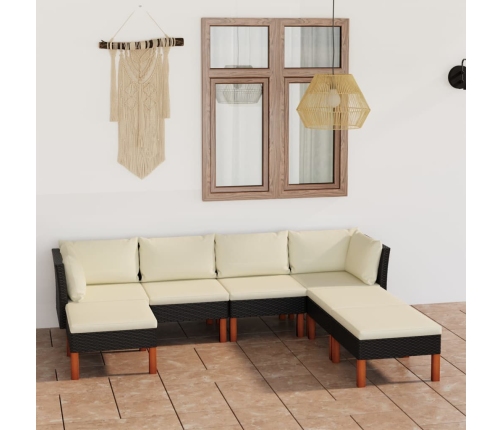 Set de muebles de jardín 7 pzas y cojines ratán sintético negro