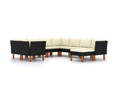 Set de muebles de jardín 9 pzas y cojines ratán sintético negro