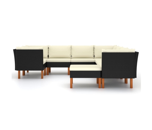 Set de muebles de jardín 9 pzas y cojines ratán sintético negro
