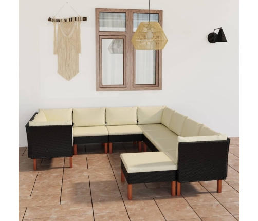 Set de muebles de jardín 9 pzas y cojines ratán sintético negro