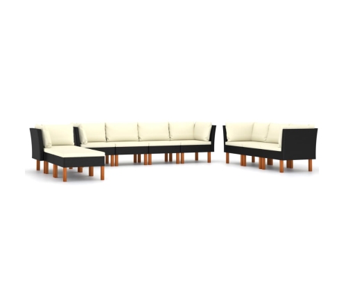 Set de muebles de jardín 10 pzas cojines ratán sintético negro