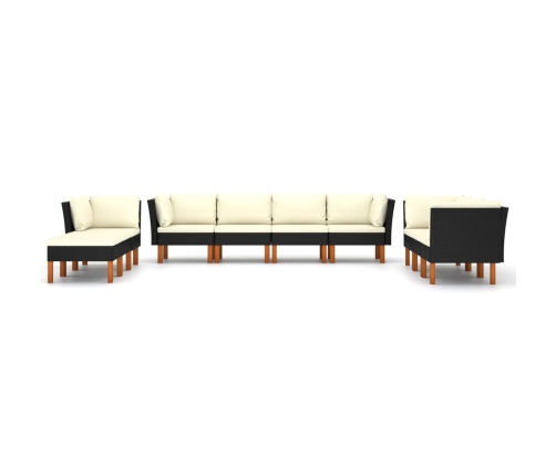 Set de muebles de jardín 10 pzas cojines ratán sintético negro
