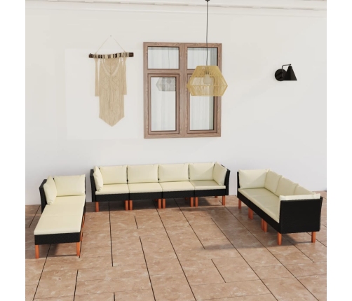 Set de muebles de jardín 10 pzas cojines ratán sintético negro