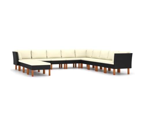 Set de muebles de jardín 12 pzas y cojines ratán sintético negro
