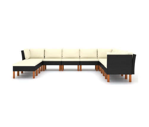 Set de muebles de jardín 12 pzas y cojines ratán sintético negro