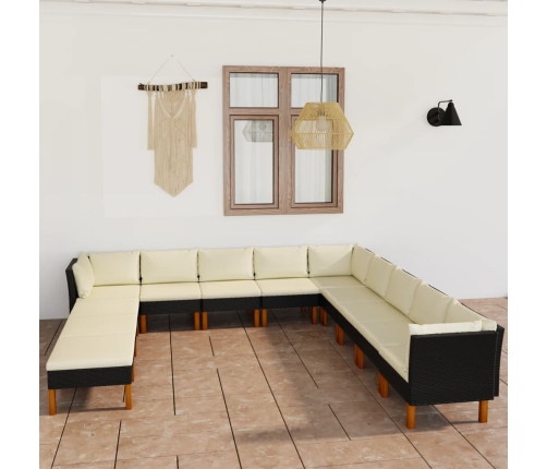Set de muebles de jardín 12 pzas y cojines ratán sintético negro