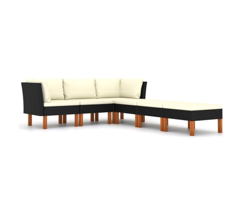 Set de muebles de jardín 6 pzas y cojines ratán sintético negro