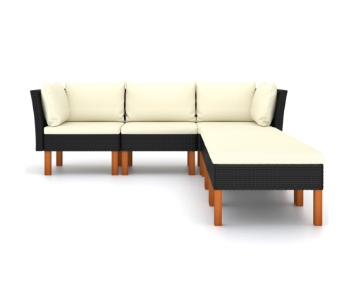 Set de muebles de jardín 6 pzas y cojines ratán sintético negro