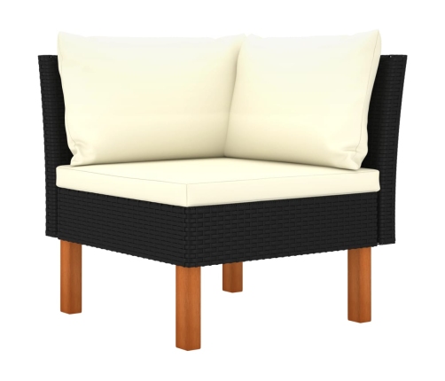 Set de muebles de jardín 6 pzas y cojines ratán sintético negro