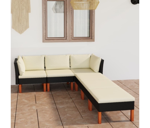 Set de muebles de jardín 6 pzas y cojines ratán sintético negro