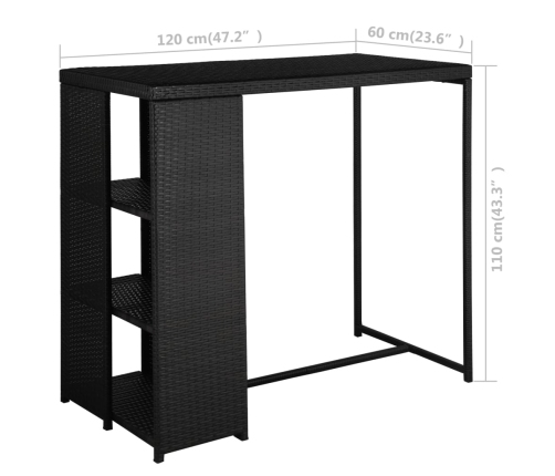 Set de bar para jardín 5 pzas y cojines ratán sintético negro