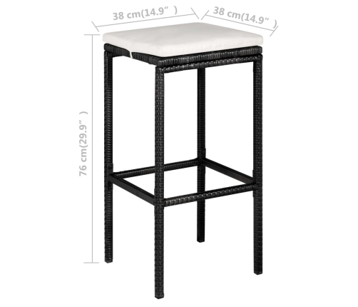 Set de bar para jardín 5 pzas y cojines ratán sintético negro